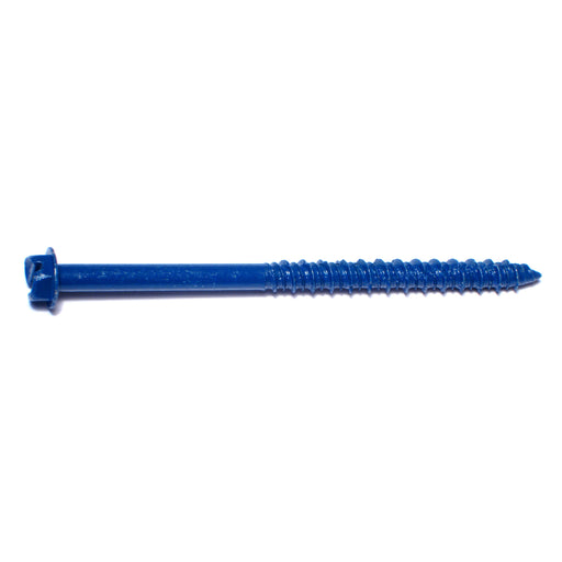 1/4" x 3-3/4" Blue Ruspert Coated Steel Slotted Hex Washer Head Masonry Screws