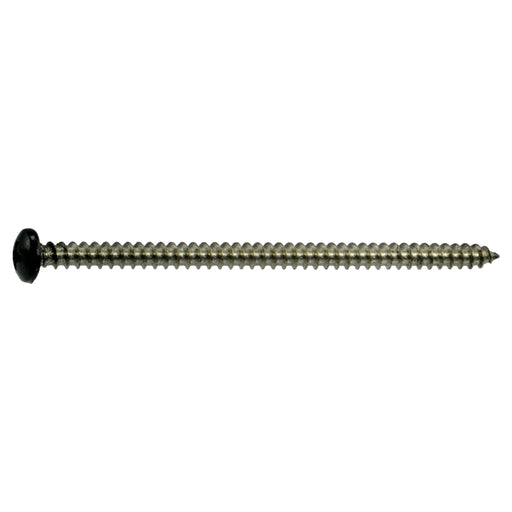 #8 x 3" Black Painted 18-8 Stainless Steel Phillips Pan Head Sheet Metal Screws