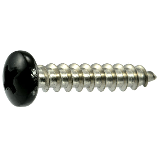 #10 x 1" Black Painted 18-8 Stainless Steel Phillips Pan Head Sheet Metal Screws