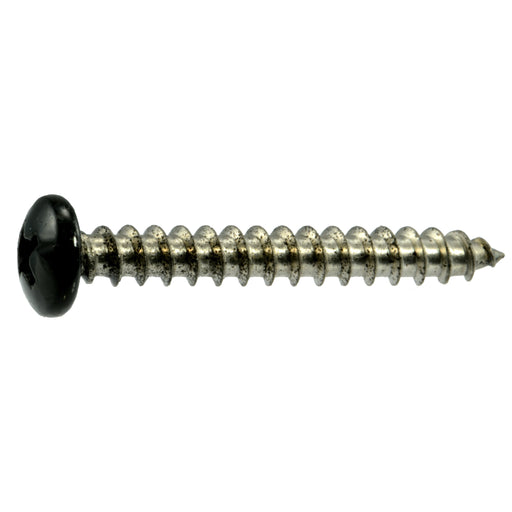 #10 x 1-1/2" Black Painted 18-8 Stainless Steel Phillips Pan Head Sheet Metal Screws