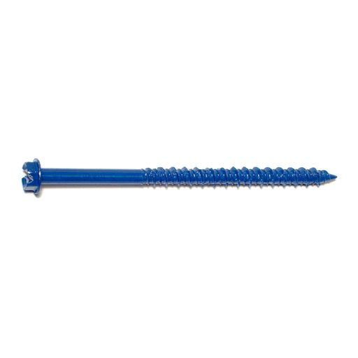 3/16" x 3-1/4" Blue Ruspert Coated Steel Slotted Hex Washer Head Masonry Screws