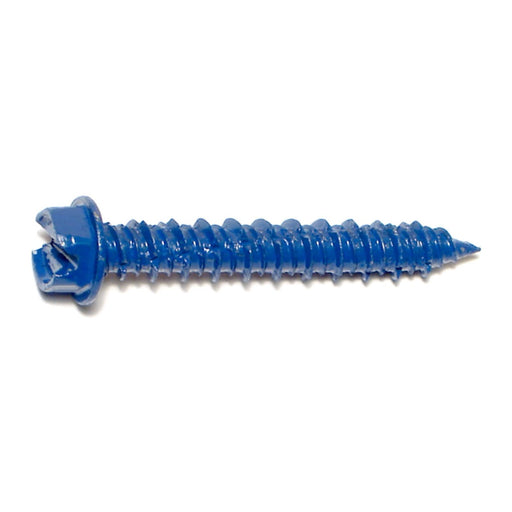 1/4" x 1-3/4" Blue Ruspert Coated Steel Slotted Hex Washer Head Masonry Screws