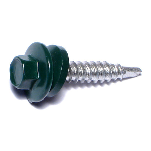 #10-14 x 1" Green Painted Steel Hex Washer Head Pole Barn Self-Drilling Screws