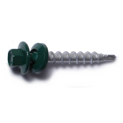 #10-14 x 1-1/2" Green Painted Steel Hex Washer Head Pole Barn Self-Drilling Screws