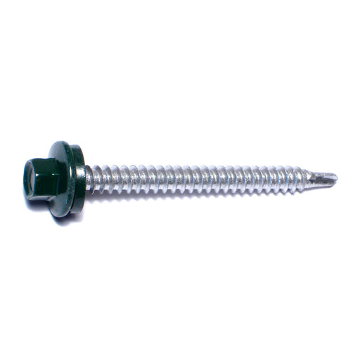 #10-14 x 2" Green Painted Steel Hex Washer Head Pole Barn Self-Drilling Screws