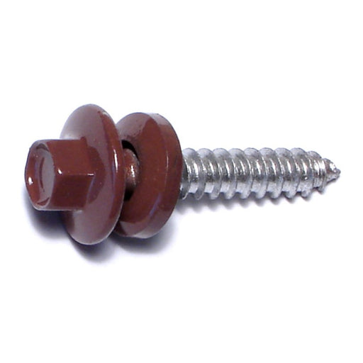 #10-14 x 1" Brown Painted Steel Hex Washer Head Pole Barn Self-Drilling Screws