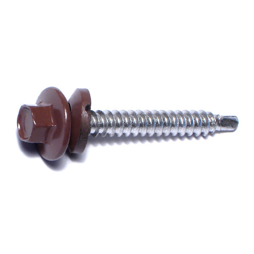 #10-14 x 1-1/2" Brown Painted Steel Hex Washer Head Pole Barn Self-Drilling Screws