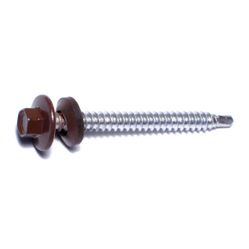 #10-14 x 2" Brown Painted Steel Hex Washer Head Pole Barn Self-Drilling Screws