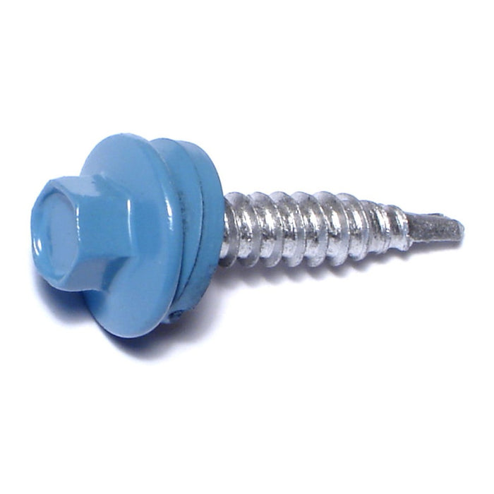 #10-14 x 1" Blue Painted Steel Hex Washer Head Pole Barn Self-Drilling Screws