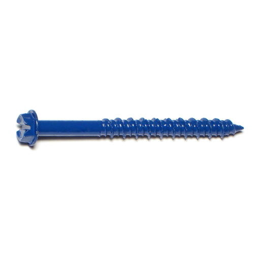 3/16" x 2-1/4" Blue Ruspert Coated Steel Slotted Hex Washer Head Masonry Screws