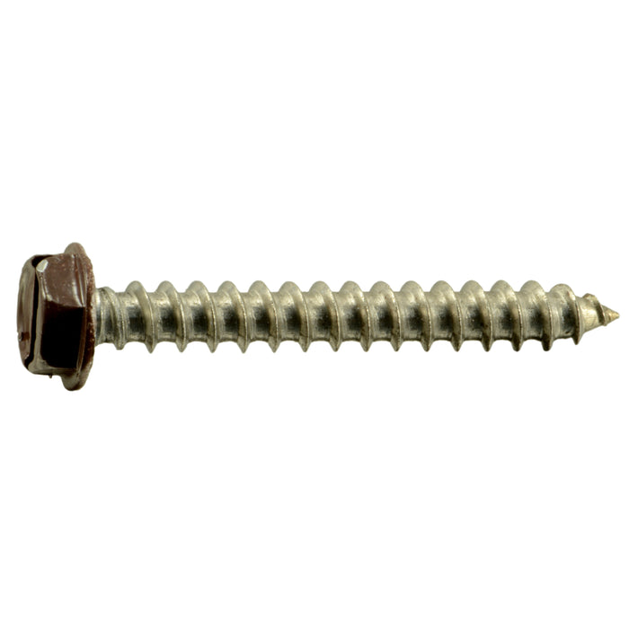 #10 x 1-1/2" Brown Painted 18-8 Stainless Steel Hex Washer Head Sheet Metal Screws