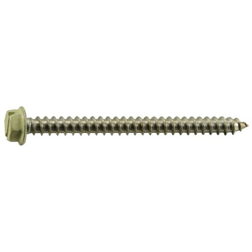 #8 x 2" Beige Painted 18-8 Stainless Steel Hex Washer Head Sheet Metal Screws