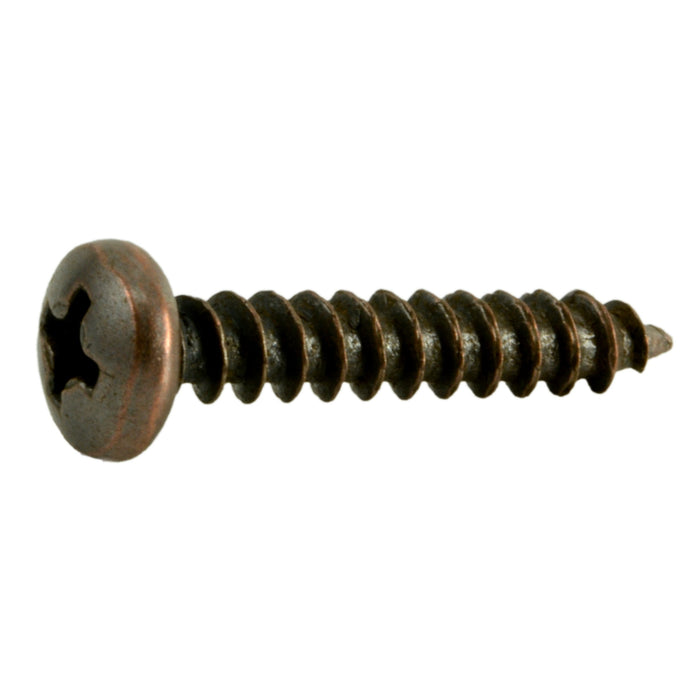 #10 x 1" Venetian Bronze Plated Steel Phillips Pan Head Sheet Metal Screws