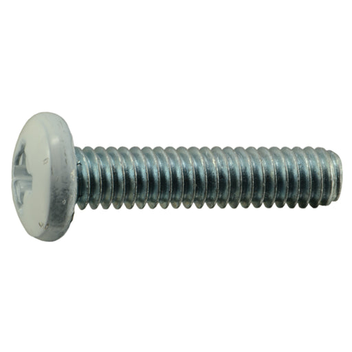 #8-32 x 3/4" White Painted Head Zinc Plated Steel Coarse Thread Phillips Pan Head Machine Screws