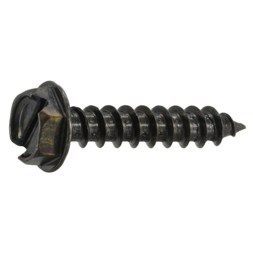 #7 x 3/4" Black Oxide Steel Slotted Hex Washer Head Sheet Metal Screws