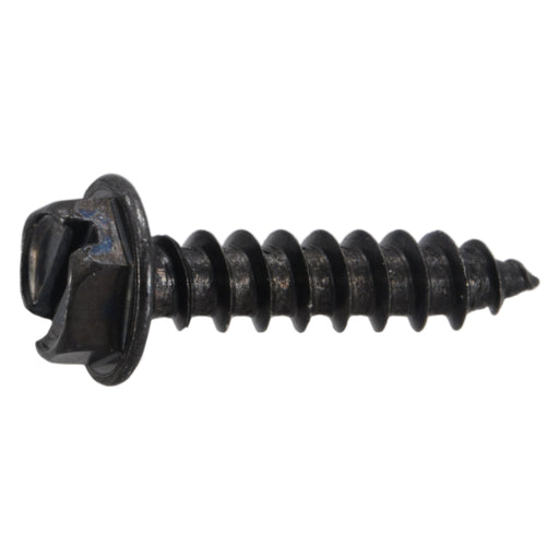 #8 x 3/4" Black Oxide Steel Slotted Hex Washer Head Sheet Metal Screws