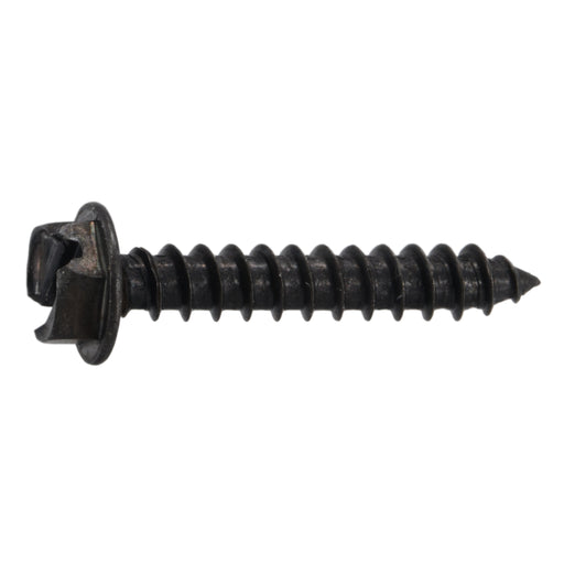 #8 x 1" Black Oxide Steel Slotted Hex Washer Head Sheet Metal Screws