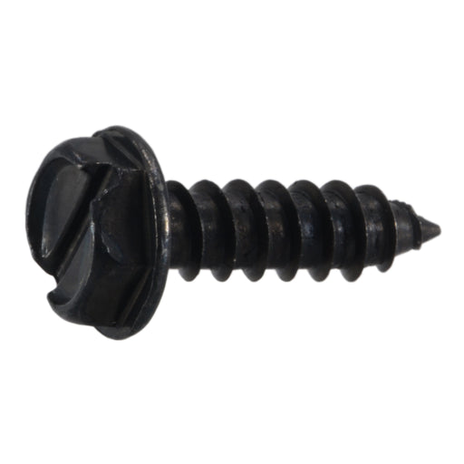 #10 x 3/4" Black Oxide Steel Slotted Hex Washer Head Sheet Metal Screws