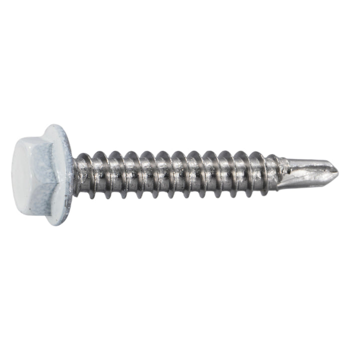 #8-18 x 1" White Painted 410 Stainless Steel Hex Washer Head Self-Drilling Screws