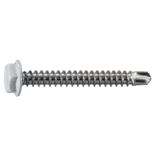 #10-16 x 1-1/2" White Painted 410 Stainless Steel Hex Washer Head Self-Drilling Screws