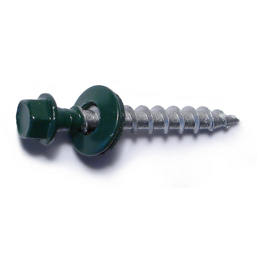 #10 x 1-1/2" Green Painted Steel Hex Washer Head Pole Barn Self-Drilling Screws