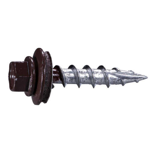 #10 x 1" Brown Painted Steel Hex Washer Head Pole Barn Self-Drilling Screws