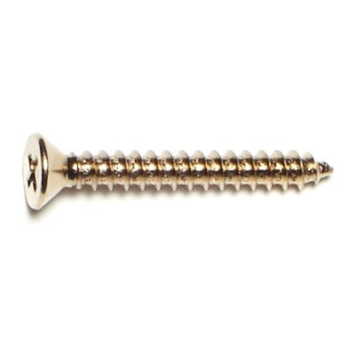 #8 x 1-1/4" Brass Plated Steel Phillips Flat Head Sheet Metal Screws