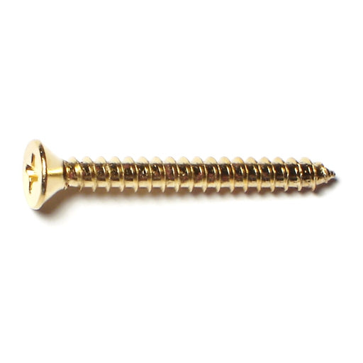 #8 x 1-1/2" Brass Plated Steel Phillips Flat Head Sheet Metal Screws