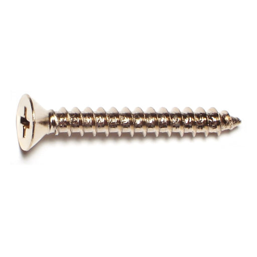 #10 x 1-1/2" Brass Plated Steel Phillips Flat Head Sheet Metal Screws