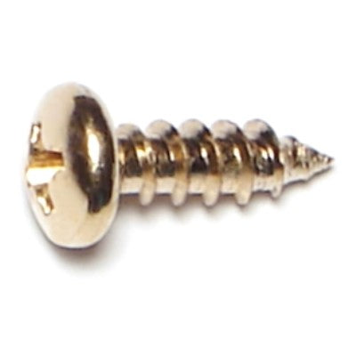 #8 x 1/2" Brass Plated Steel Phillips Pan Head Sheet Metal Screws