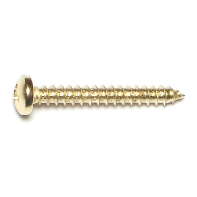 #8 x 1-1/4" Brass Plated Steel Phillips Pan Head Sheet Metal Screws