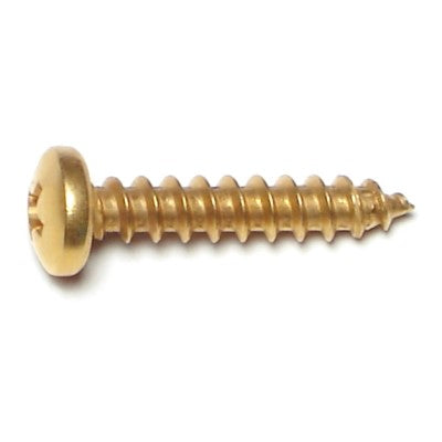 #10 x 1" Brass Plated Steel Phillips Pan Head Sheet Metal Screws