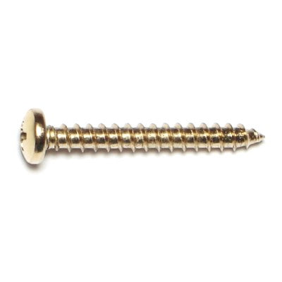 #10 x 1-1/2" Brass Plated Steel Phillips Pan Head Sheet Metal Screws