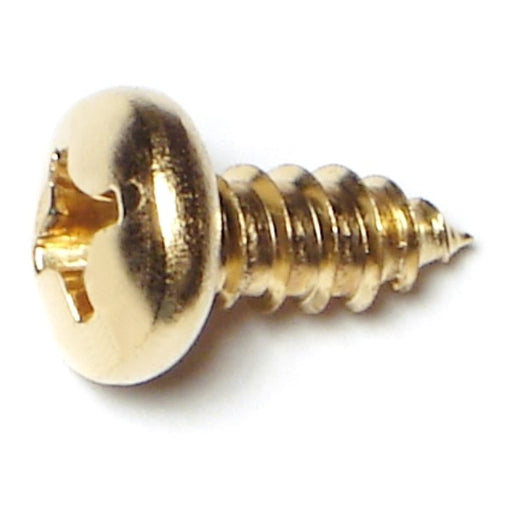 #12 x 1/2" Brass Plated Steel Phillips Pan Head Sheet Metal Screws