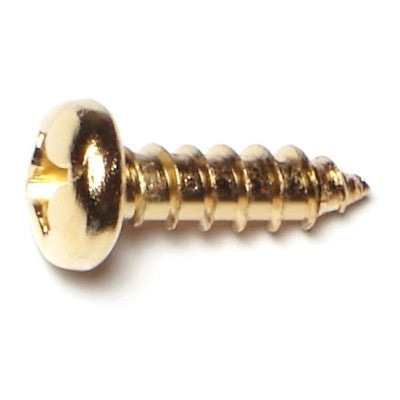 #12 x 3/4" Brass Plated Steel Phillips Pan Head Sheet Metal Screws