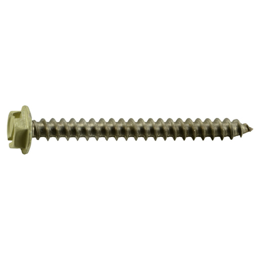 #10 x 2" Beige Painted 18-8 Stainless Steel Hex Washer Head Sheet Metal Screws