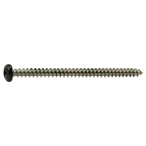 #10 x 3" Black Painted 18-8 Stainless Steel Phillips Pan Head Sheet Metal Screws