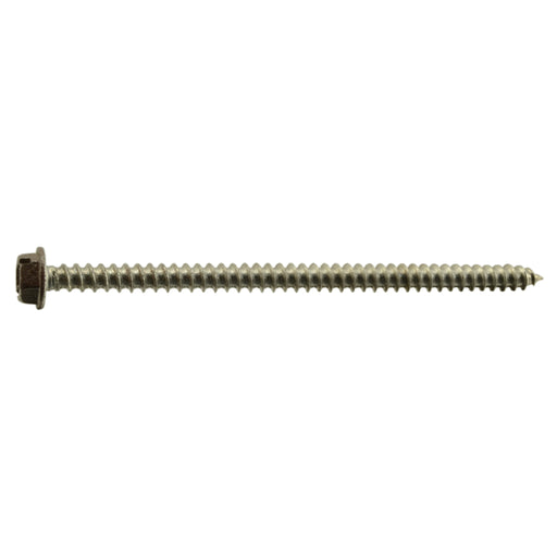 #8 x 3" Brown Painted 18-8 Stainless Steel Hex Washer Head Sheet Metal Screws