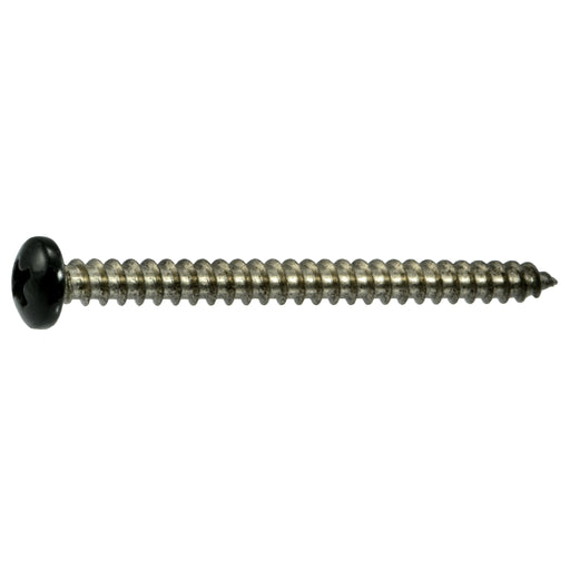 #8 x 2" Black Painted 18-8 Stainless Steel Phillips Pan Head Sheet Metal Screws