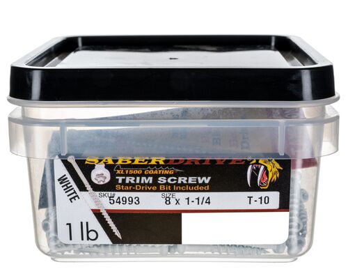 8 x 1-1/4" White XL1500 Saberdrive Trim Screws