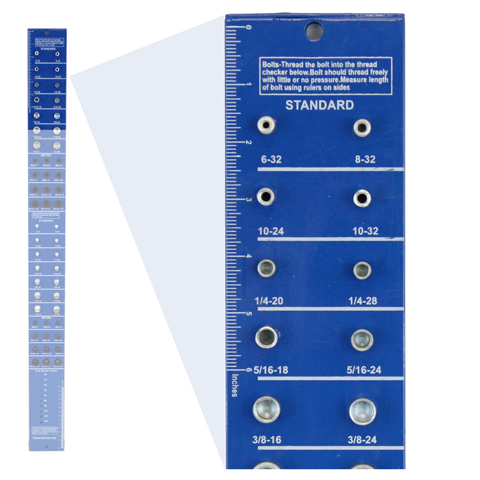 Blue Vertical SAE and Metric Bolt Gauge Thread Checker